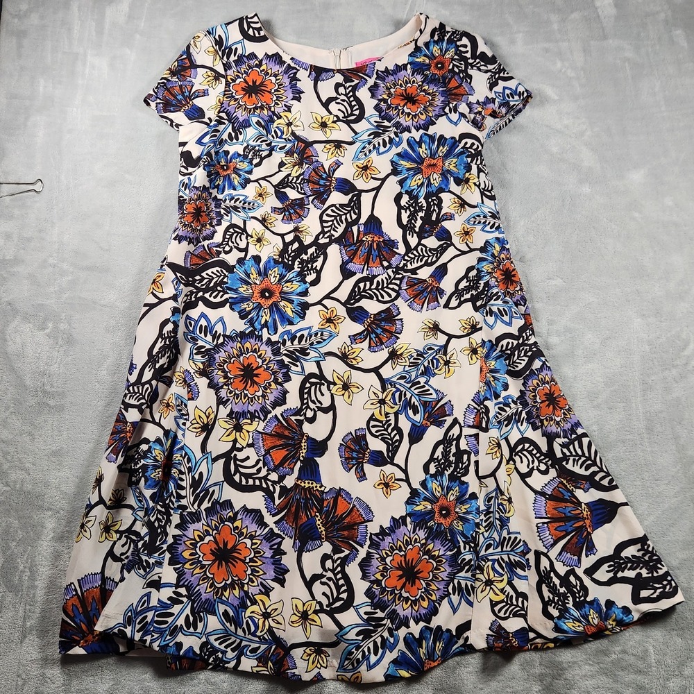 Betsey Johnson Dress Floral Shift Knee Length Cap Sleeve Loose Flowy Size 8